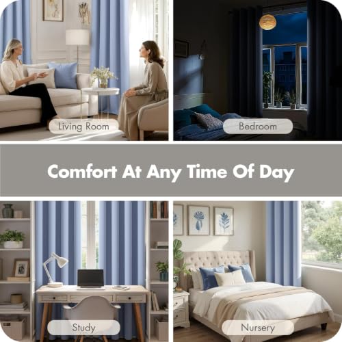 Sky Blue Blackout Bedroom Curtains Drapes 84 Inch Long 52"x84" (Sky Blue / 52"W x 84"L (Pack of 2))