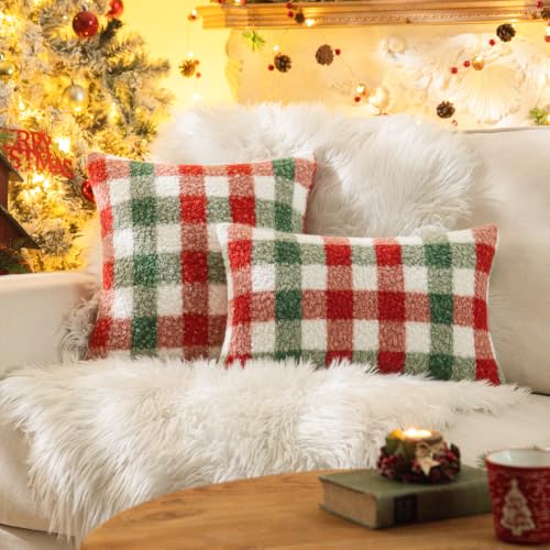 Red Green Plaid Christmas Throw Pillow Covers 20x20 Inch Set of 2 (Red Green / 20" x 20" (Pack of 2))