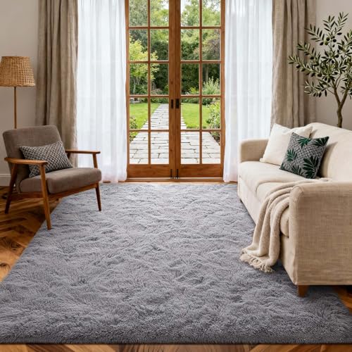 4x6 Ft Shag Rugs for Bedroom Living Room (Ec Light Grey / 4' X 6' (Rectangular))