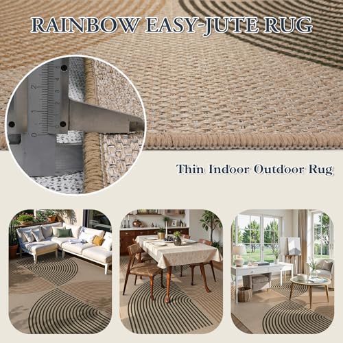 Modern Rainbow Easy Jute Rug (6' x 9' (Rectangular) / Nature/Bi-color Rainbow)