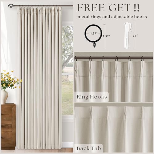92 Inch Long Pinch Pleated Blackout Curtains Natural for Bedroom (Natural / 40"W x 92"L (Pack of 2))