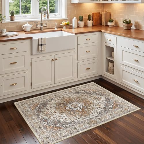 Washable Area Rug 2x3 Small Entryway Rugs Non (Turmeric/Grey / 2' x 3' (Rectangular))