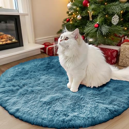 Slate Blue Round Rugs for Bedroom (3 Ft Round / Slate Blue)