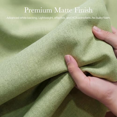 100% Absolutely Blackout Linen Curtains for Bedroom Living Room (52"W x 84"L (Pack of 2) / Olive Green)