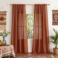 Living Room Curtains for Windows 108 Inch Long Light Filtering Sliding Door Semi Sheer Curtain Extra Long Floor Length Drapes Farmhouse Boho Privacy Back Tab (50"W x 108"L (Pack of 2) / Terracotta)