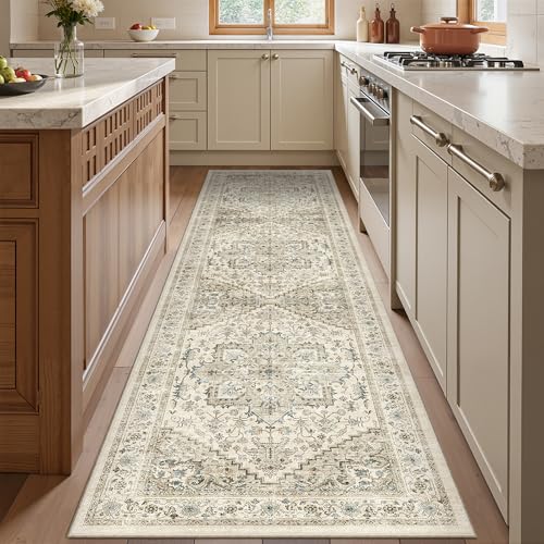 Kitchen Runner Rug Non Slip Washable Rugs 2.5x8 (Brown/Beige / 2'6" x 8' (Runner))