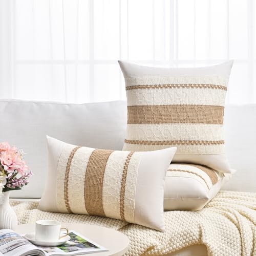 Set of 1 Boho Neutral Long Lumbar Decorative Throw Pillow Cover 16x24 Inch for Couch Bed Sofa Chair (24" x 16" (Pack of 1) / Neutral)