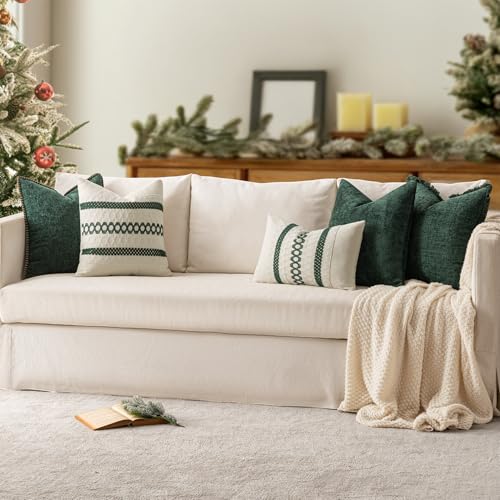 Decorative Couch Throw Pillow Covers 18x18 Inch Dark Green 2 Pack (Dark Green / 18" x 18" (Pack of 2))