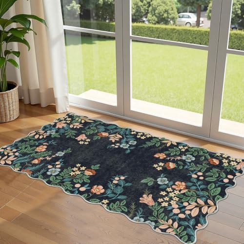 Front Door Mat Indoor Entrance (Floral - Dark Navy / 2' x 4'3" (Rectangular))