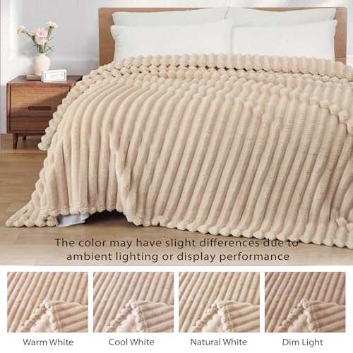 Striped Fleece Throw Blanket for Couch (Beige / Throw ( 50x60 IN ))