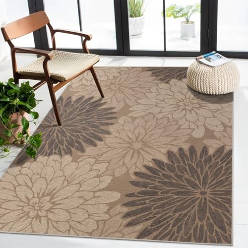 3x5 Easy Jute Outdoor Rug Floral Textured Porch Rug for Entryway Front Door (3'*5'(Rectangular) / Tan/Floral)