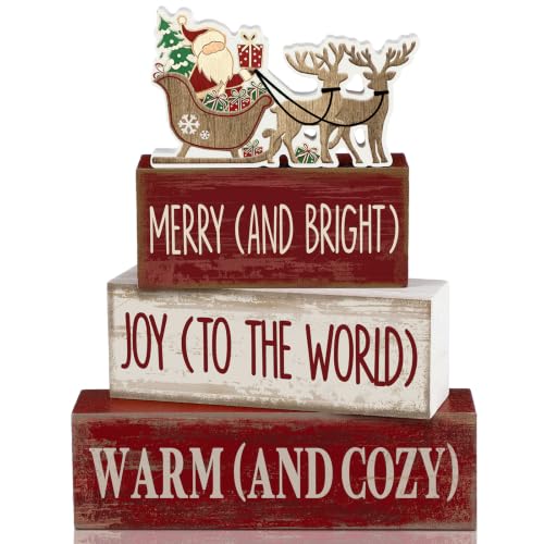 4 Pcs Christmas Table Decoration for Home Wooden Santa Sleigh Signs (Santa Claus Gifts)