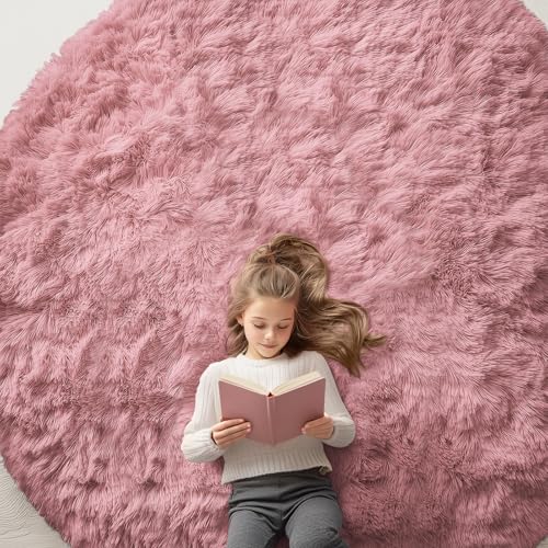 Pale Pink Round Rugs for Bedroom (8 Ft Round / Pale Pink)
