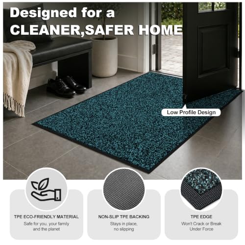Super Absorbent Front Door Mat (Blue / 1'8" x 2'8" (Rectangular))