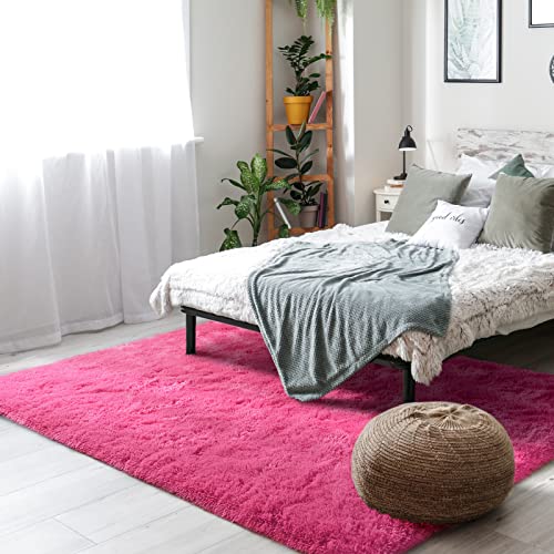 Shag Fluffy Area Rug for Bedroom Girls Living Room (6' x 9' (Rectangular) / Hot Pink)