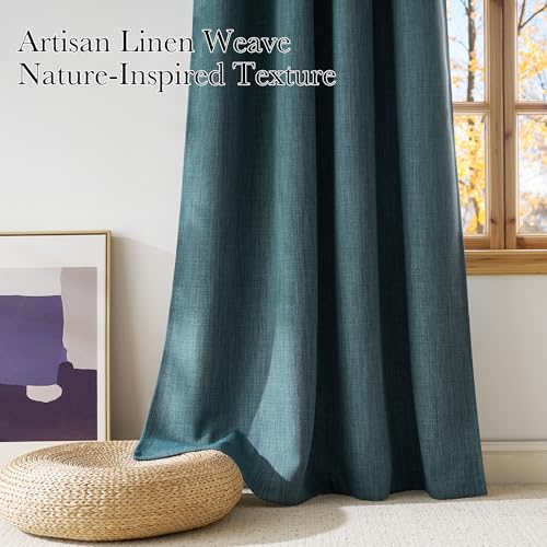 Short Greyish Blue Blackout Curtains 63 inches Long for Kitchen (Linen Greyish Green / 42"W x 63"L (Pack of 2))