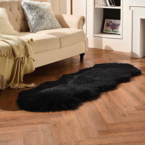 Black Faux Sheepskin Runner Rugs 2x6 ft (Black / 2' x 6' (Runner))