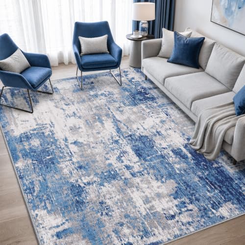 Washable 5'x7' Abstract Area Rug for Living Room Blue Gray (Blue/Gray / 5' x 7' (Rectangular))