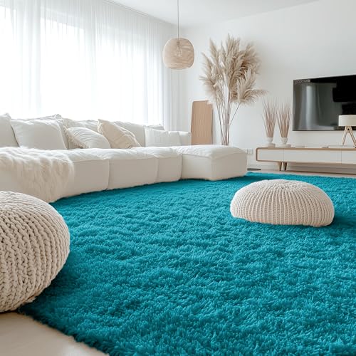 9x12 Machine Washable Large Area Rugs for Living Room (9x12 Ft / Teal)