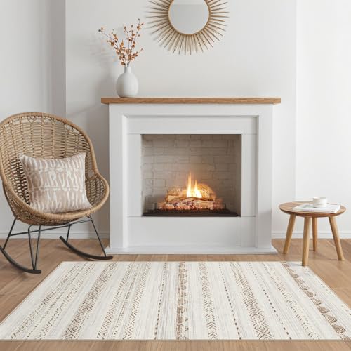 Boho 2x4 Washable Area Rug Non Slip Carpet for Entryway Beige (Beige Brown / 2' X 4' (Rectangular))