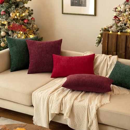 Soft Chenille Throw Pillow Covers Red 20x20 Inch Pack of 2 (20" x 20" (Pack of 2) / Red)
