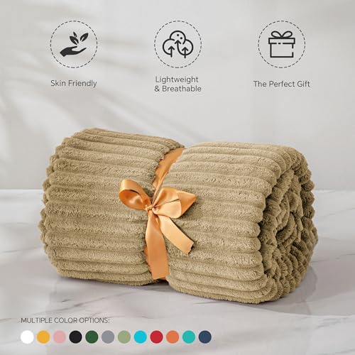 3D Ribbed Light Brown Fleece Twin Blanket for Couch (Brown / Twin(60"x80"))