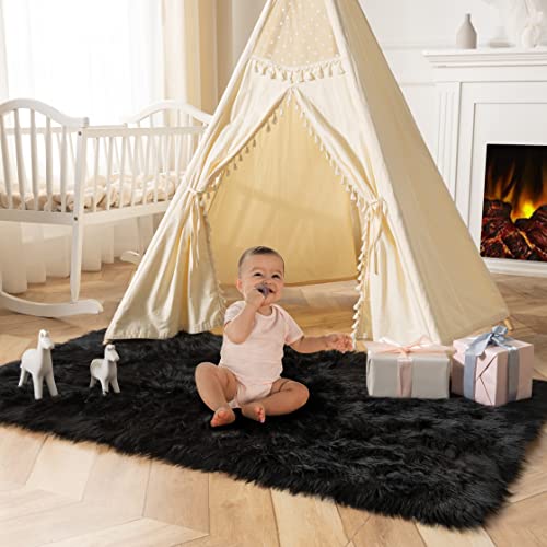 Ashler faux fur rug (5' x 3' (Rectangular) / C-black)