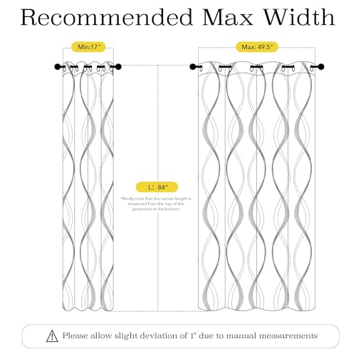 100% Blackout Print Curtains 84 inch Long (100% Blackout - Silver Grey / 52"W x 84"L (Pack of 2))