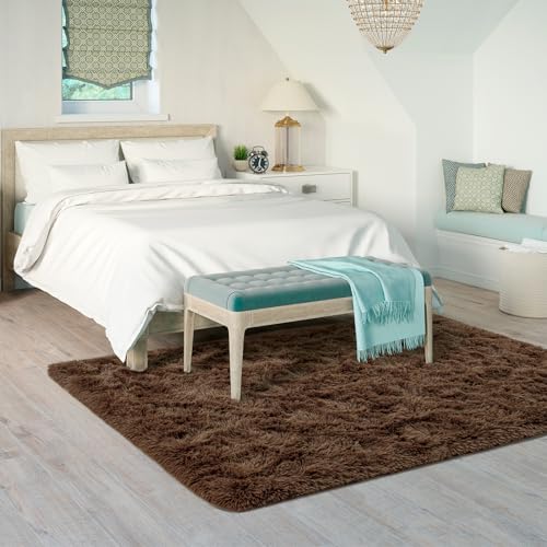 Fluffy Rug for Bedroom Living Room (3' x 5' / Brown)