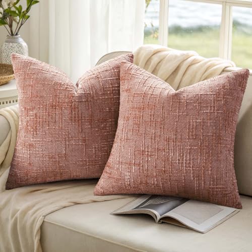 Textured Chenille Throw Pillow Covers 18x18 Set of 2 Pink (Pink / 18" x 18" (Pack of 2))