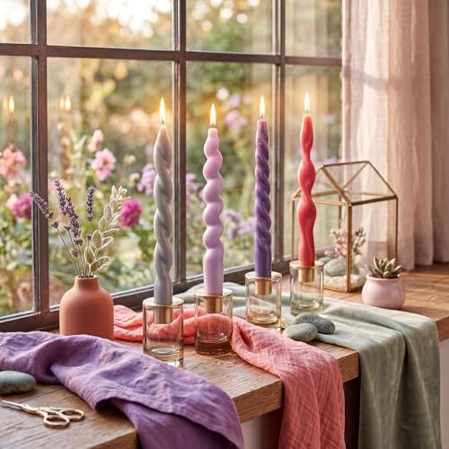 4 Pcs Twisted Taper Candles (Pure / 7.87 Inch / Muted Pastels)