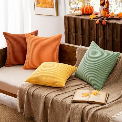 Fall Decorative Throw Pillow Covers Yellow Rust Green 18x18 (18" x 18" (Pack of 4) / Rust-green)