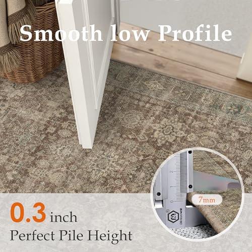 8x10 Washable Area Rug for Living Room Bedroom Vintage Rust Red Non Slip Carpet Traditional Retro Soft Low Pile Large Throw Rug for Dining Room Kitchen Office Indoor (Rw | Xwy-rust Red / 8' x 10' (Rectangular))