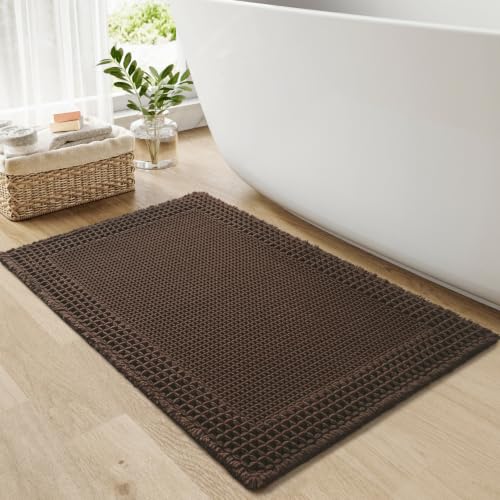 Waffle Bath Mat for Bathroom Non Slip Bathroom Rugs 20x32 Dark Brown (Chocolate / 20" X 32")