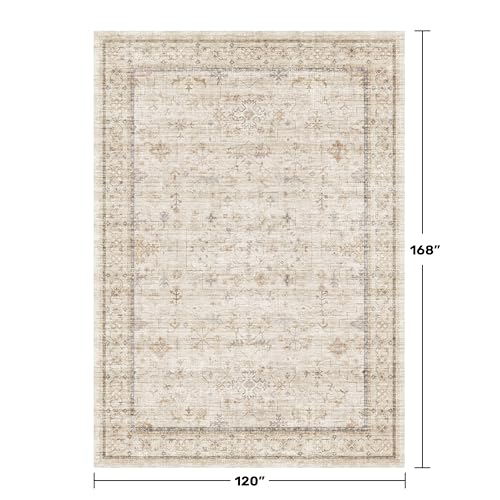 Washable Floral 10x14 Big Living Room Rug (10' x 14' (Rectangular) / Light Sand Beige)