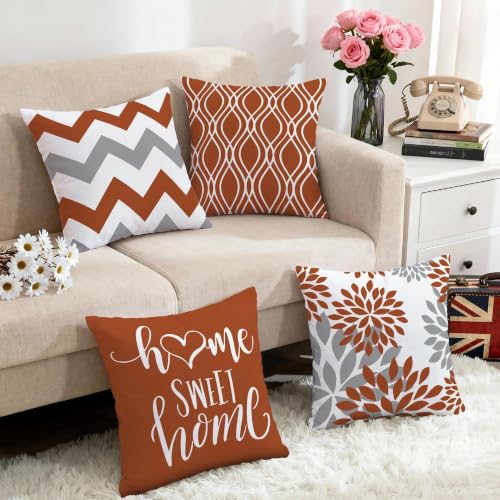 Throw Pillow Covers 16x16 (Burnt Orange / 16" x 16" (Pack of 4))