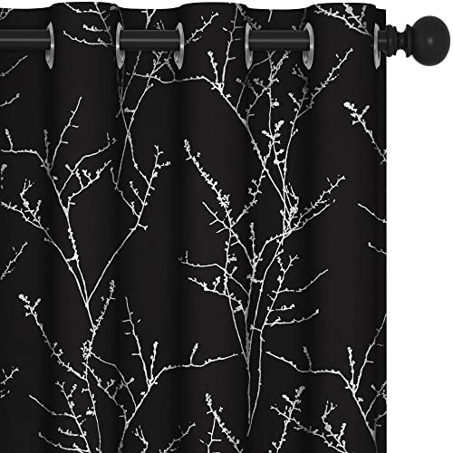 Living Room Curtains 63 Inches Long (Black/Tree Branch / 52"W x 63"L (Pack of 2))