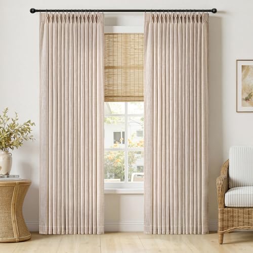 Pinch Pleated Linen Curtains 84 Inches Long Sand Beige with Hooks (Sand Beige / 40"W x 84"L (Pack of 2))