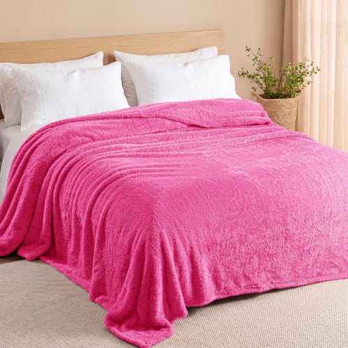 Fuzzy Plush Fleece Bed Blanket Queen Size (Hot Pink / 90x90 IN)