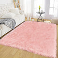 Pink Bedroom Rug 4x6 Area Faux Sheepskin Rug Fluffy Fur Rugs for Living Room Furry Bedside Rugs for Girls Room Luxury Home Decor (4' x 6' (Rectangular) / Pink)