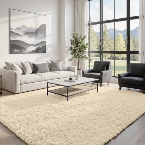 6x9 Fluffy Shag Area Rugs for Living Room Bedroom (Beige / 6' x 9' (Rectangular))