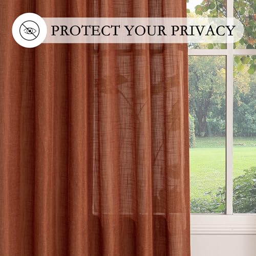 Living Room Curtains for Windows 108 Inch Long Light Filtering Sliding Door Semi Sheer Curtain Extra Long Floor Length Drapes Farmhouse Boho Privacy Back Tab (50"W x 108"L (Pack of 2) / Terracotta)
