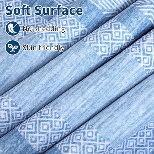 Modern Geometric Area Rug 2x3 Distressed Bordered Washable Non Slip Floor Small Carpet Non Shedding Thin Soft Low Pile Rug (Light Blue / 2' x 3' (Rectangular))