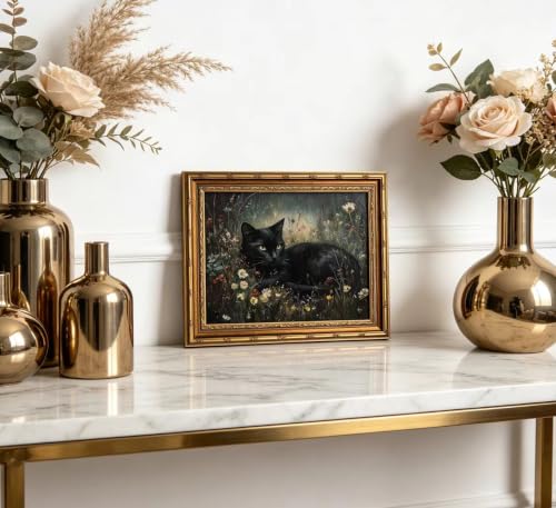Vintage Gold Framed Gothic Black Cat Wall Art (Black Cat / 16"LX12"W)