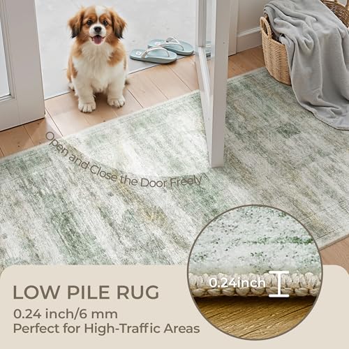 2x8 Runner Rug Non Slip (Green/Yellow/Ivory / 2' x 8' (Runner))