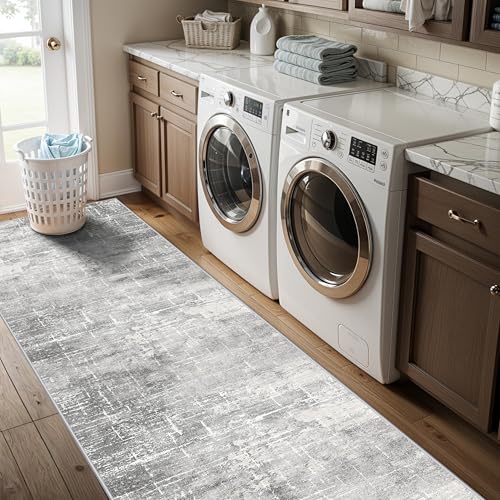 Washable 2x10 Kitchen Runner Rug (2' x 10' (Rectangular) / Light/Grey)