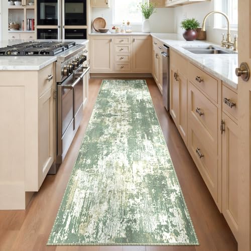 Washable Runner 2'x6' Abstract Area Rug for Hallway Light Green (Green/Gray/Yellow / 2' x 6' (Runner))