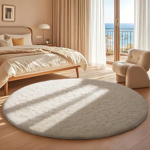Round Washable Rugs 5Ft Ivory Circle Area Rug (2- Ivory / 5' (Round))
