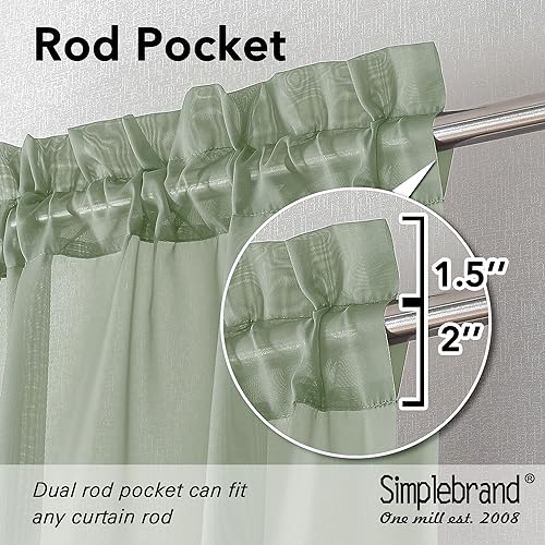 Sage Green Valances 14 Inches Long for Living Room Pocket 2 Panel Light Filtering Sheer Translucent Valence Toppers for Window Kitchen Bathroom Bedroom 42x14 Inch Length (Sage Green / 42"W x 14"L (Pack of 2))