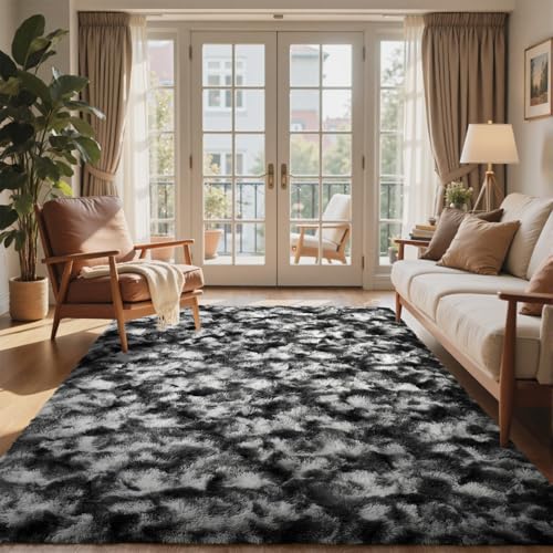 6x9 Ft Large Shag Rugs for Living Room Decor (DC Black 4sm11 / 6' X 9' (Rectangular))